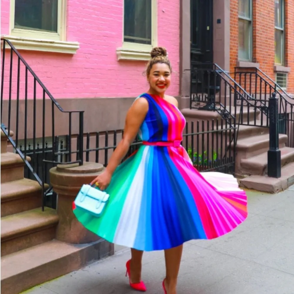 KITTY JOSEPH Chroma One Shoulder Top - Reversible Rainbow - Sz S - Picture 3 of 5